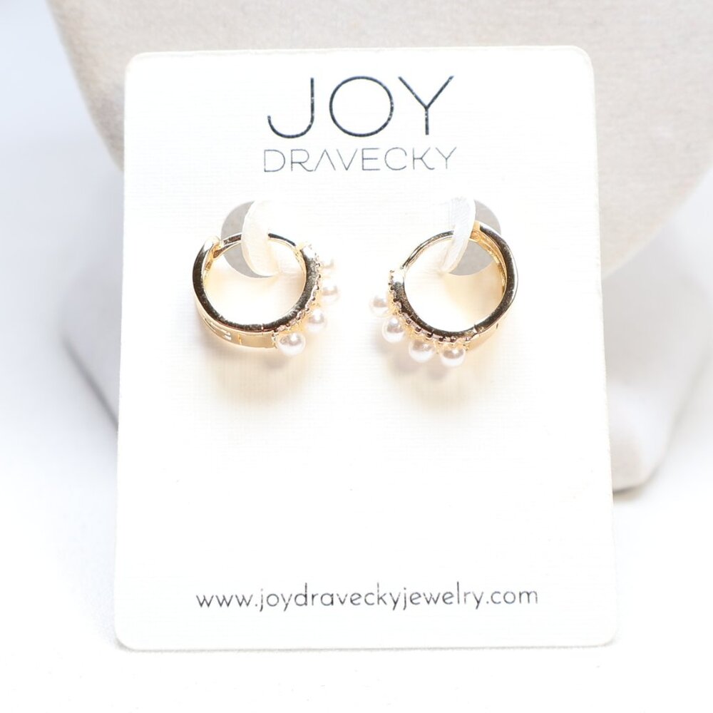 Joy Dravecky Gold Tone Pearl Huggie Earrings $68 New